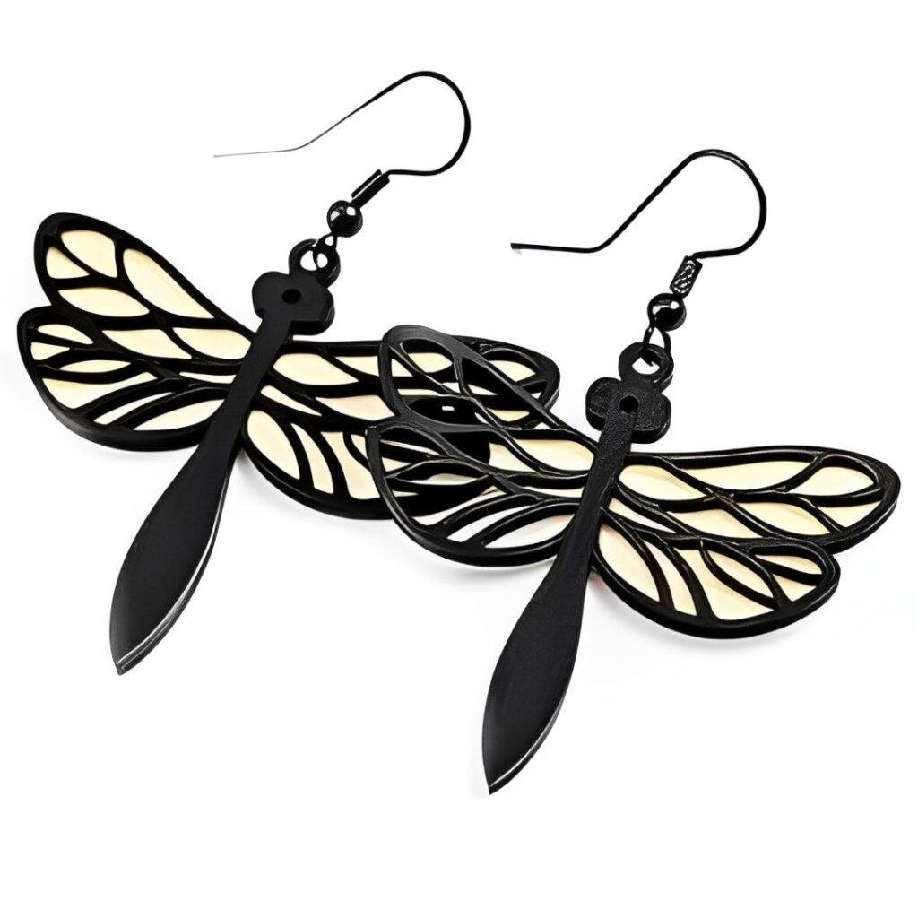 Beautiful Dragonfly Wooden Earrings Laser Cut File Jewelry Template