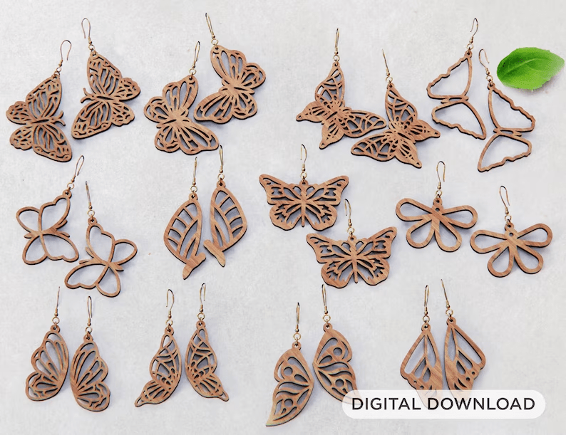 Butterfly Earrings 12 Different Styles DXF And CDR Files For Glowforge Pendants Laser Cut