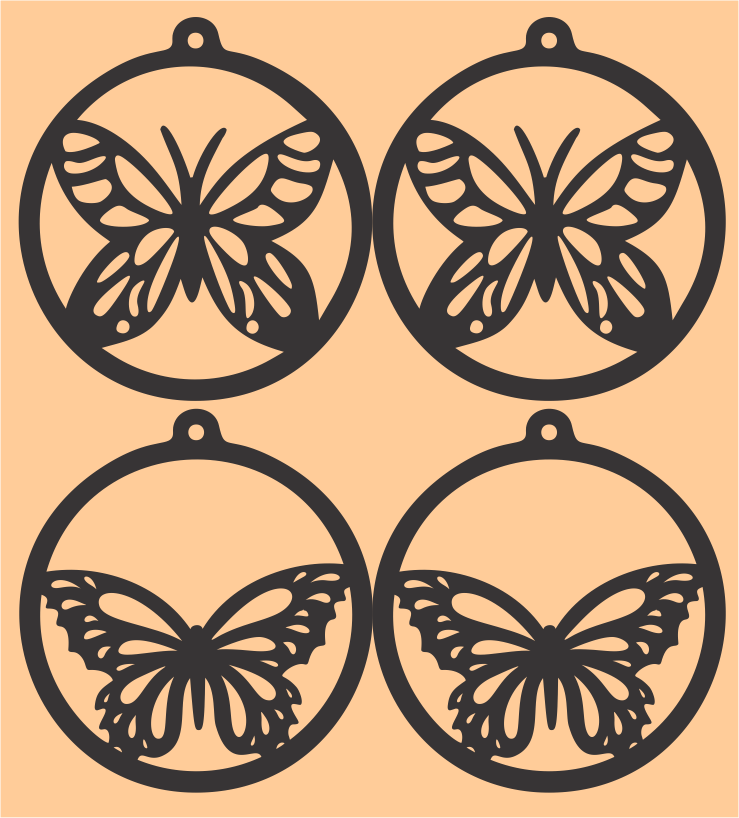 Laser Cut Round Shape Butterfly Earrings Women Jewelry Template - Download Free DXF and CDR File