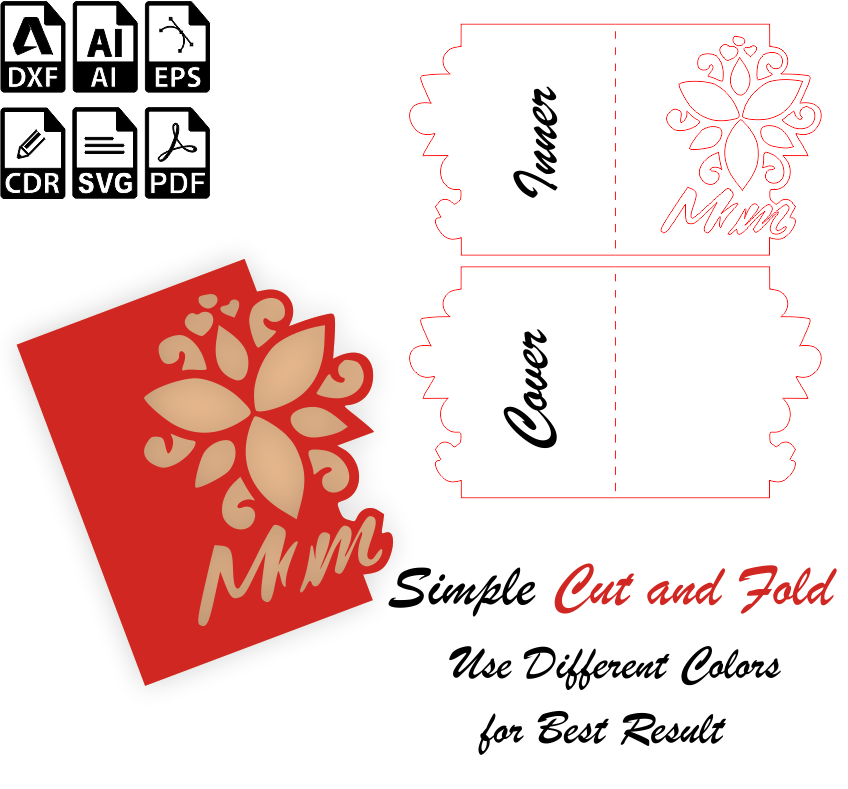 Foldable Mothers Day Mom Paper Cut Shape Edge Free Card Template