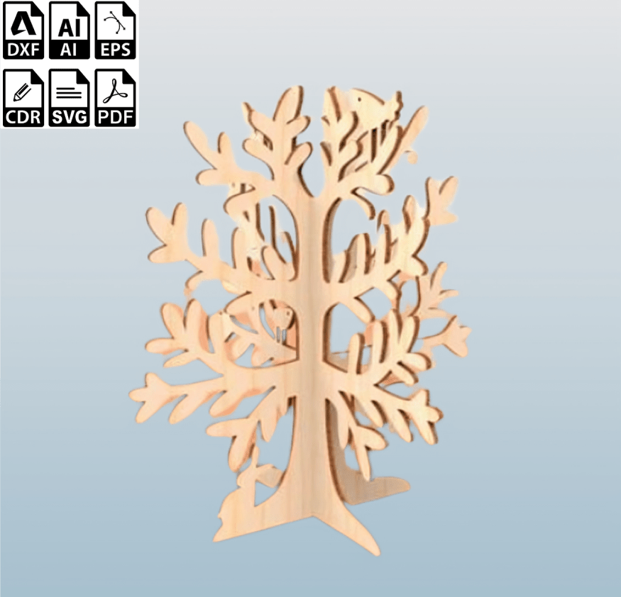 Laser Cut Free Wooden Decorative Tree for Jewelry Earring Stand 3mm, 4mm