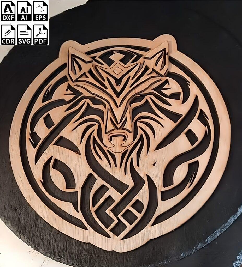 Laser Cut Wolf head with Ornament Free Files