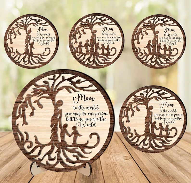 Mother Tree Bundle, Wooden 4mm Decorative Stand, Layered Tree, Laser Cut File Cdr Dxf Svg For Glowforge, Mother's Day Gift, Grandma