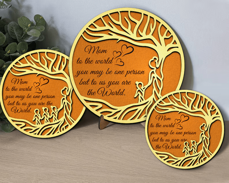 Mother Tree Wooden Decorative Stand, Layered Tree, Laser Cut File For Glowforge Cricut, Mothers Day Gifts, Mum Svg, Dxf, Cdr Free Files