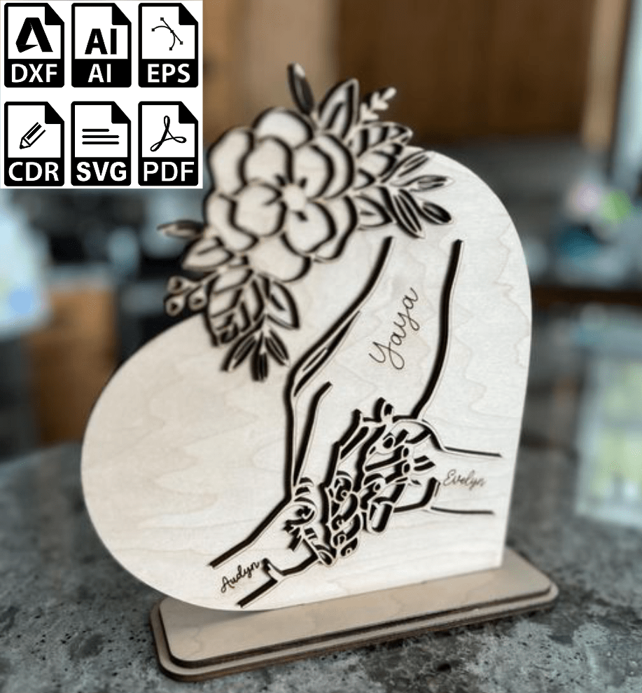 Personalized Mom And Kid Hands Heart Stand Decor SVG, Gift for Mom,Mothers Day,Mothers Day Gifts,Glowforge svg files, Laser cut files 2