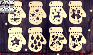 Laser Cut Christmas Tree Ornaments in Mittens Shape