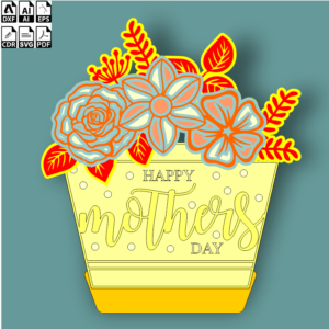 Pot flower file with word Mother free vector download for Laser cut
