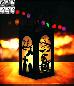 Laser Cut 3mm Halloween Lantern Shape Wooden Lamp Night Light Lamp Desk Lamp Design