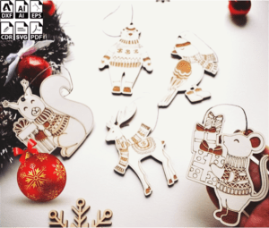 Laser Cut Christmas Decor Animal Set Ornaments