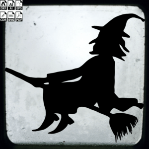 Laser Cut Halloween Witch Riding Broom Free Vector