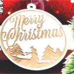 Laser Cut Layered Merry Christmas Tree Ornament Vector