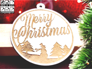 Laser Cut Layered Merry Christmas Tree Ornament Vector