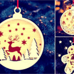 Laser Cut Layered Model of Toys Merry Christmas Ornament