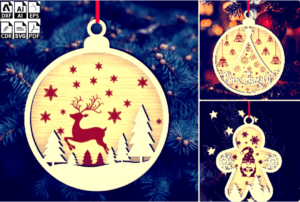 Laser Cut Layered Model of Toys Merry Christmas Ornament