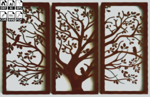 Laser Cut Tree Triptych Frame with Birds Wall Decor