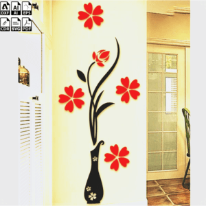 Laser Cut Vase With Flower Wall Art Template