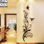 Laser Cut Wooden Wall Stickers Creative Happiness Bird Entrance Door Wall Art