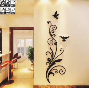 Laser Cut Wooden Wall Stickers Creative Happiness Bird Entrance Door Wall Art